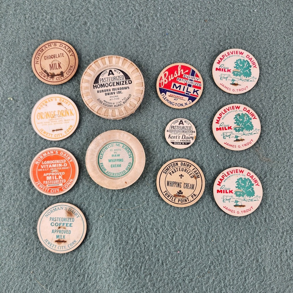 NJ PA VINTAGE DAIRY MILK BOTTLE INSERT CAPS LOT OF 11 SOME HARD TO FIND